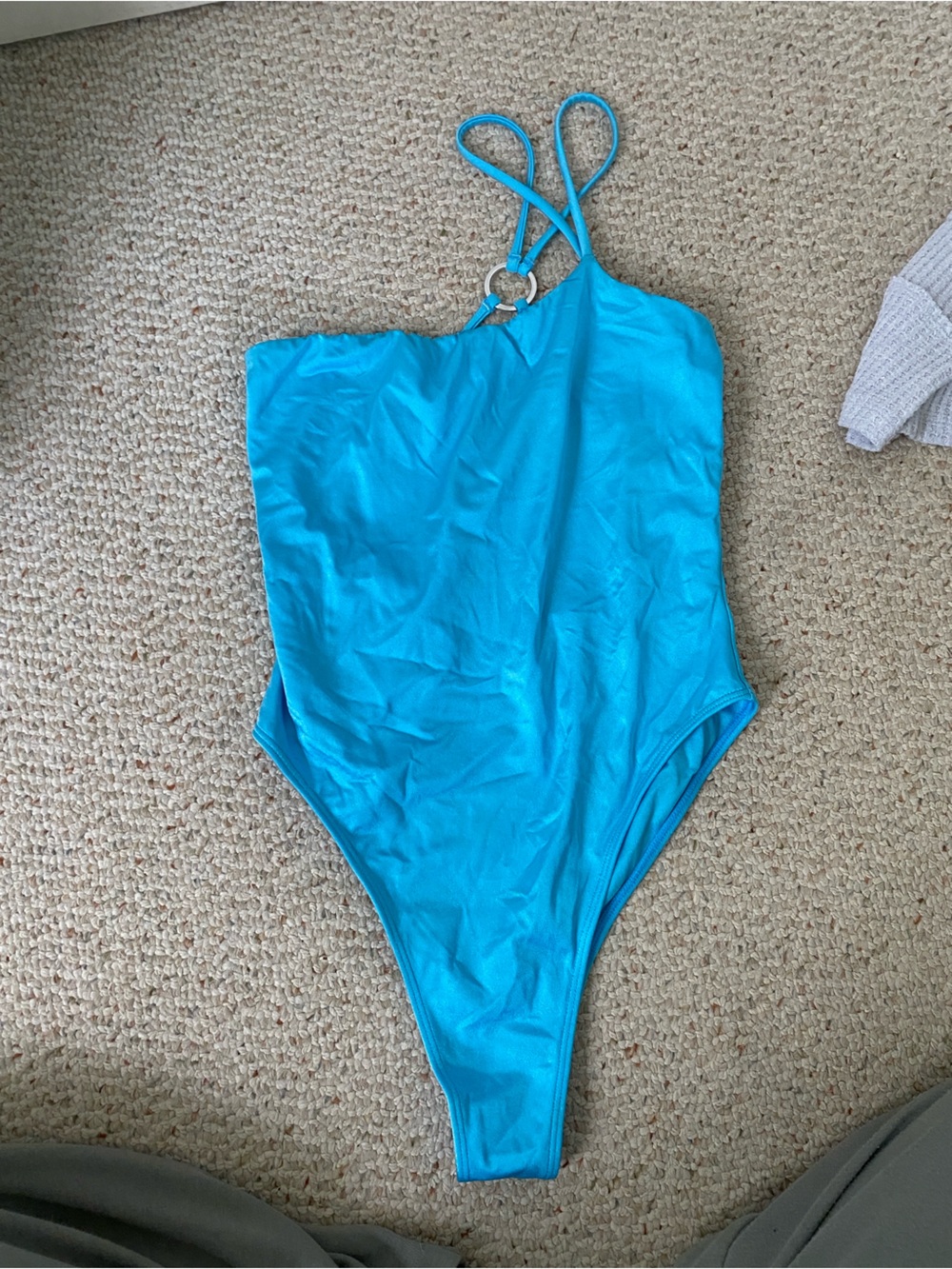 PacSun Storm Reid Bright Turquoise One-Shoulder Swim Top